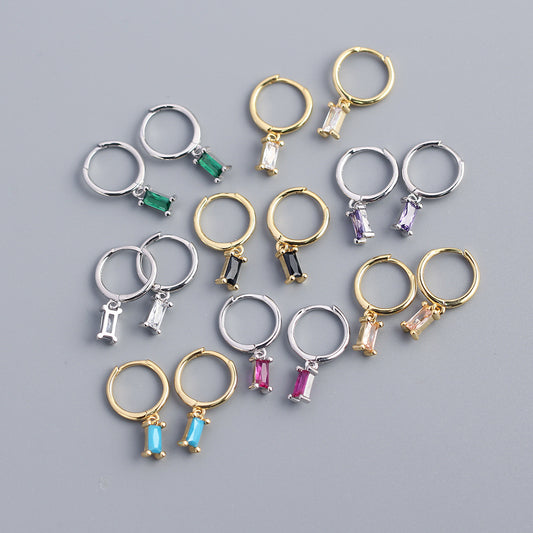 Orecchini a cerchio minimalisti in argento sterling 925 rettangolari geometrici con zirconi cubici intarsiati