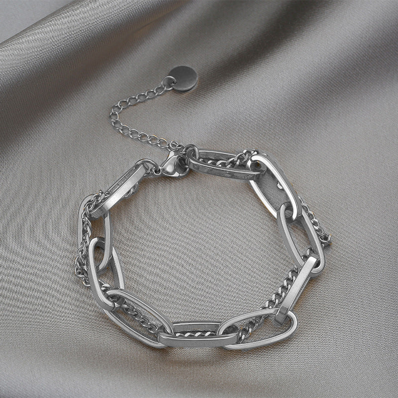 Retro Chic Two-Tone Thick Stainless Steel Bracelet for Women with Gold Plating and Edgy Sweet Style