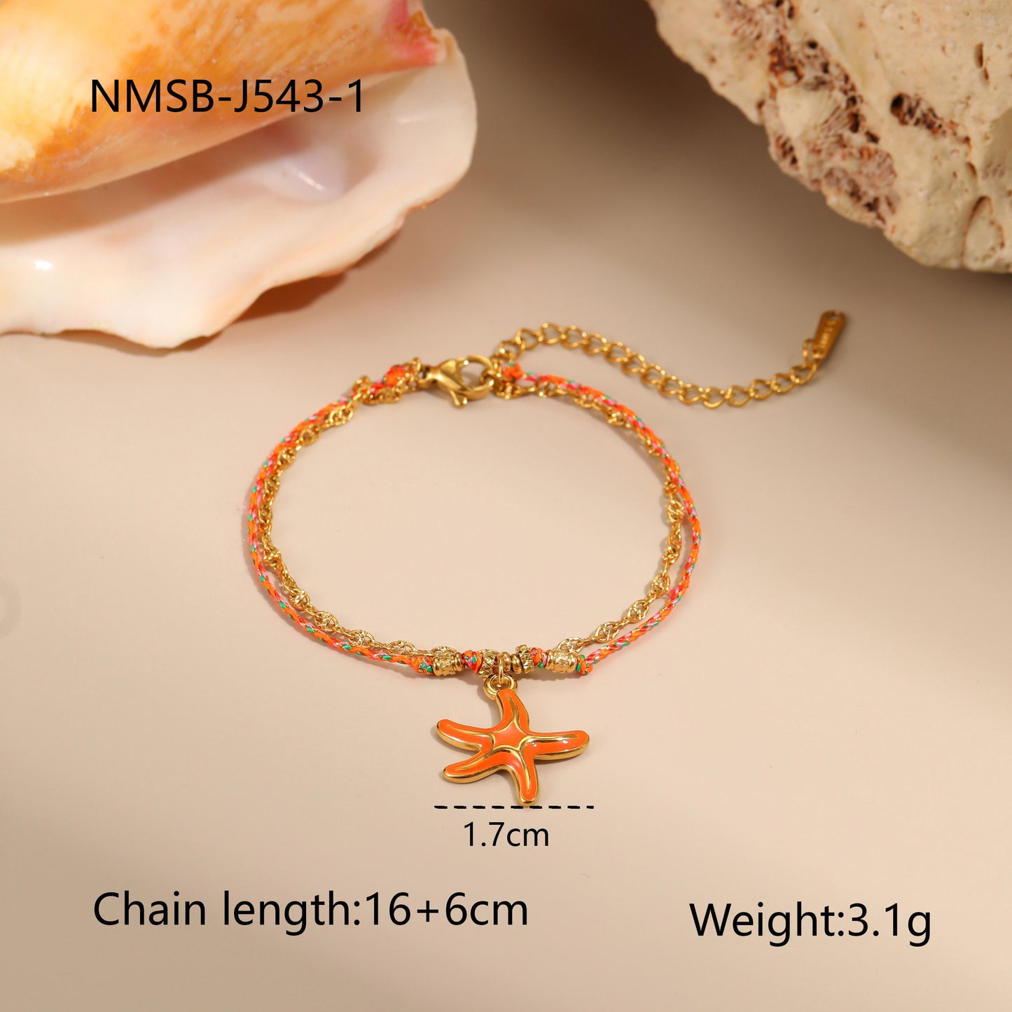 Fashionable Ocean-Themed Starfish Pendant Braided Titanium Steel Bracelet for Women with Geometric Design and Plated Finish