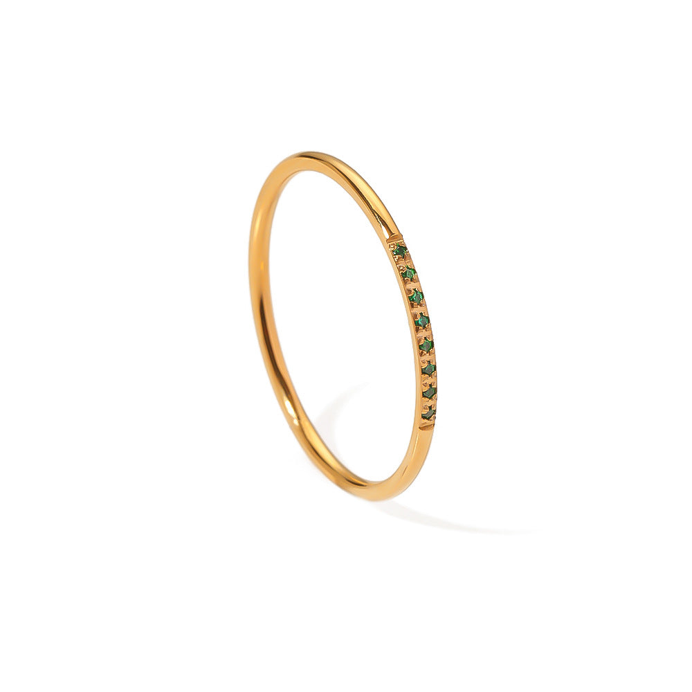 Anello geometrico in acciaio inossidabile con intarsio in zircone e placcatura in oro 18 carati da donna — Gioielli di moda ipoallergenici
