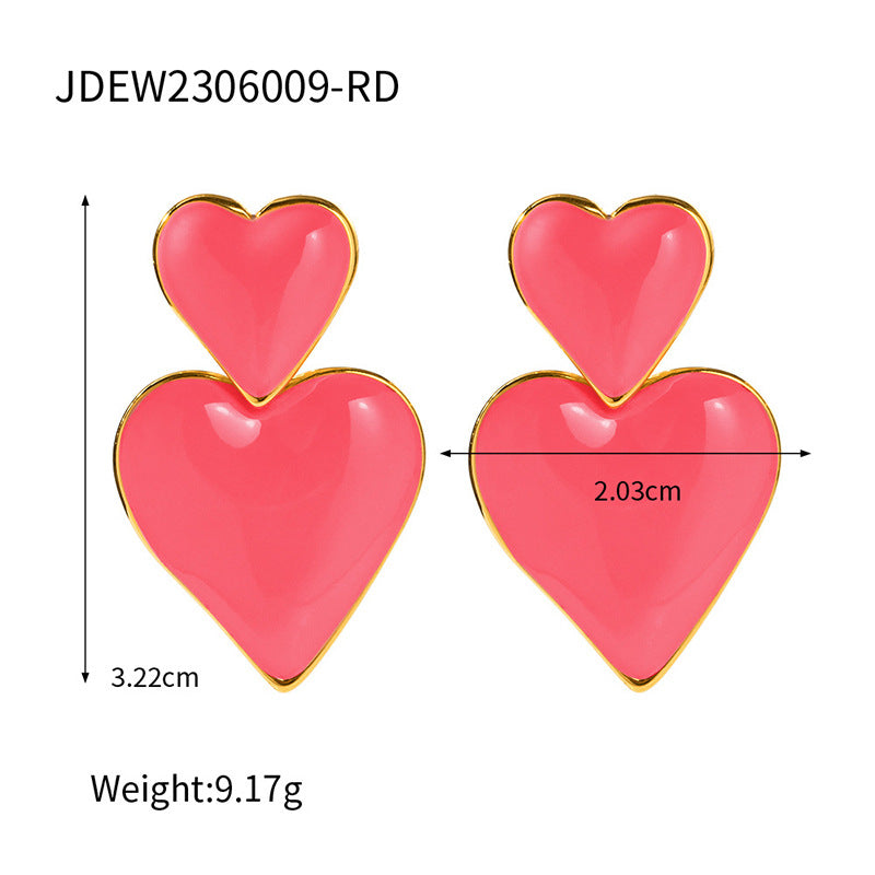 Minimalist 18K Gold Plated Heart Enamel Drop Earrings Stainless Steel Fashion Jewelry for Women