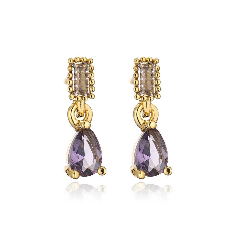 Orecchini Pendenti a Goccia Geometrici Minimalisti da Donna, Base in Rame con Placcatura in Oro 18K e Intarsio in Zirconi