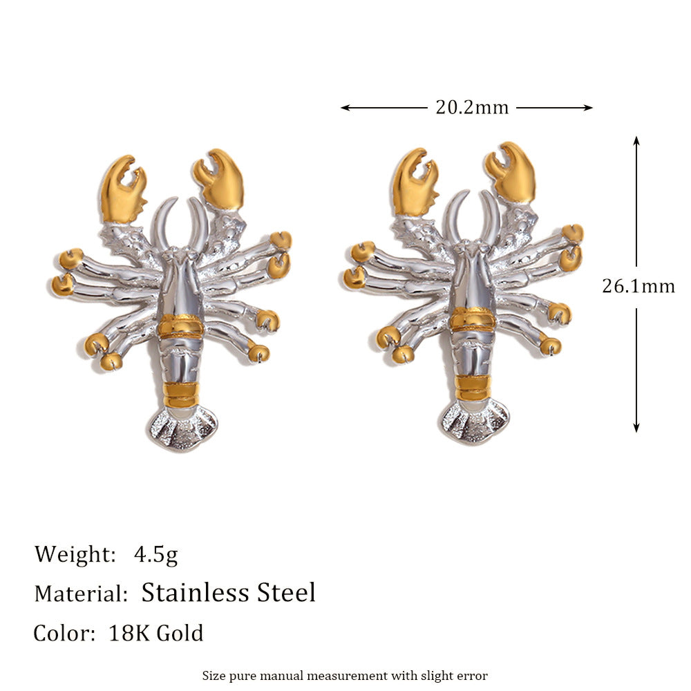 Orecchini a Cerchio a Forma di Aragosta Geometrica in Acciaio Inossidabile con Placcatura in Oro 18K da Donna