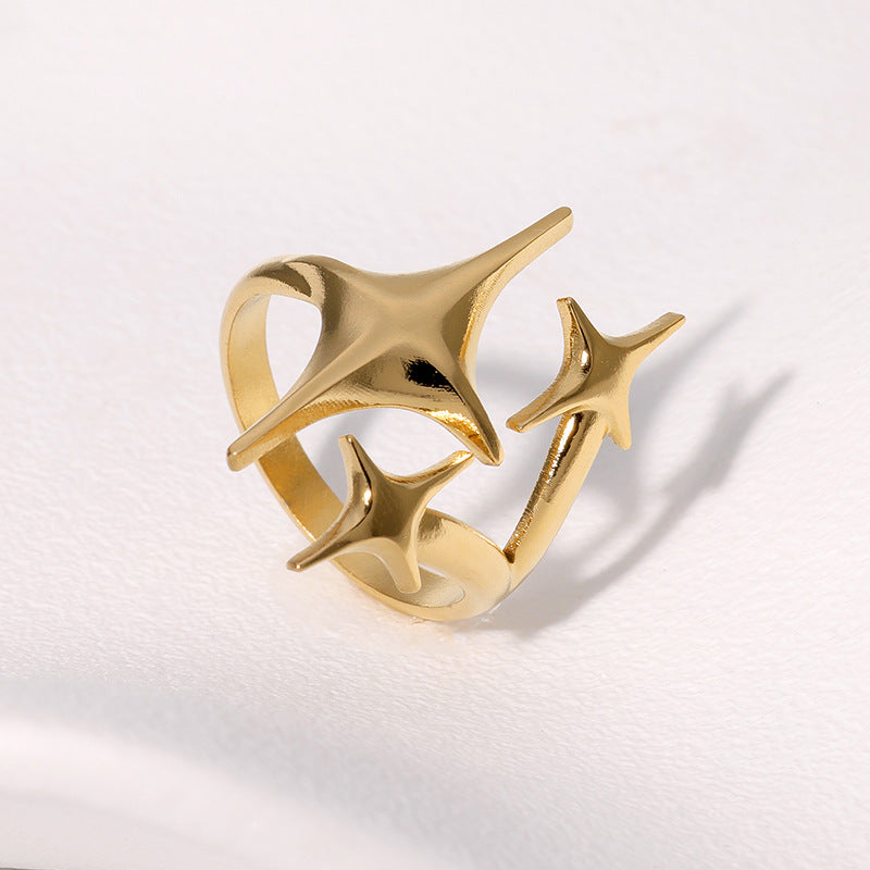 Minimalist Star-Shaped Stainless Steel Ring with Gold Plating for Women, Unique Indie Style Statement Index Finger Ring