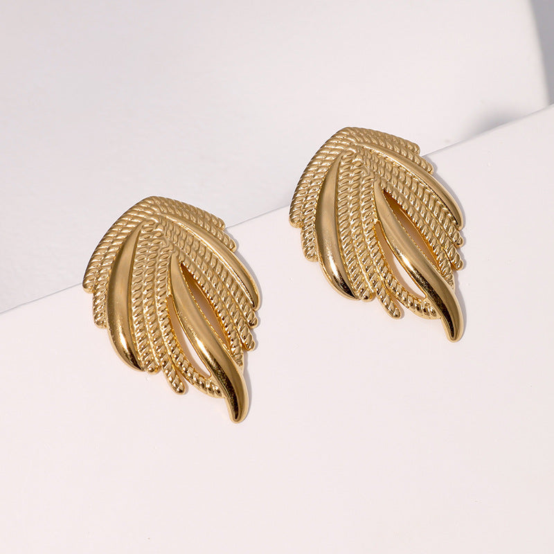 Minimalist Wing-Shaped Stainless Steel Earrings with Plated Titanium Steel Finish for Women