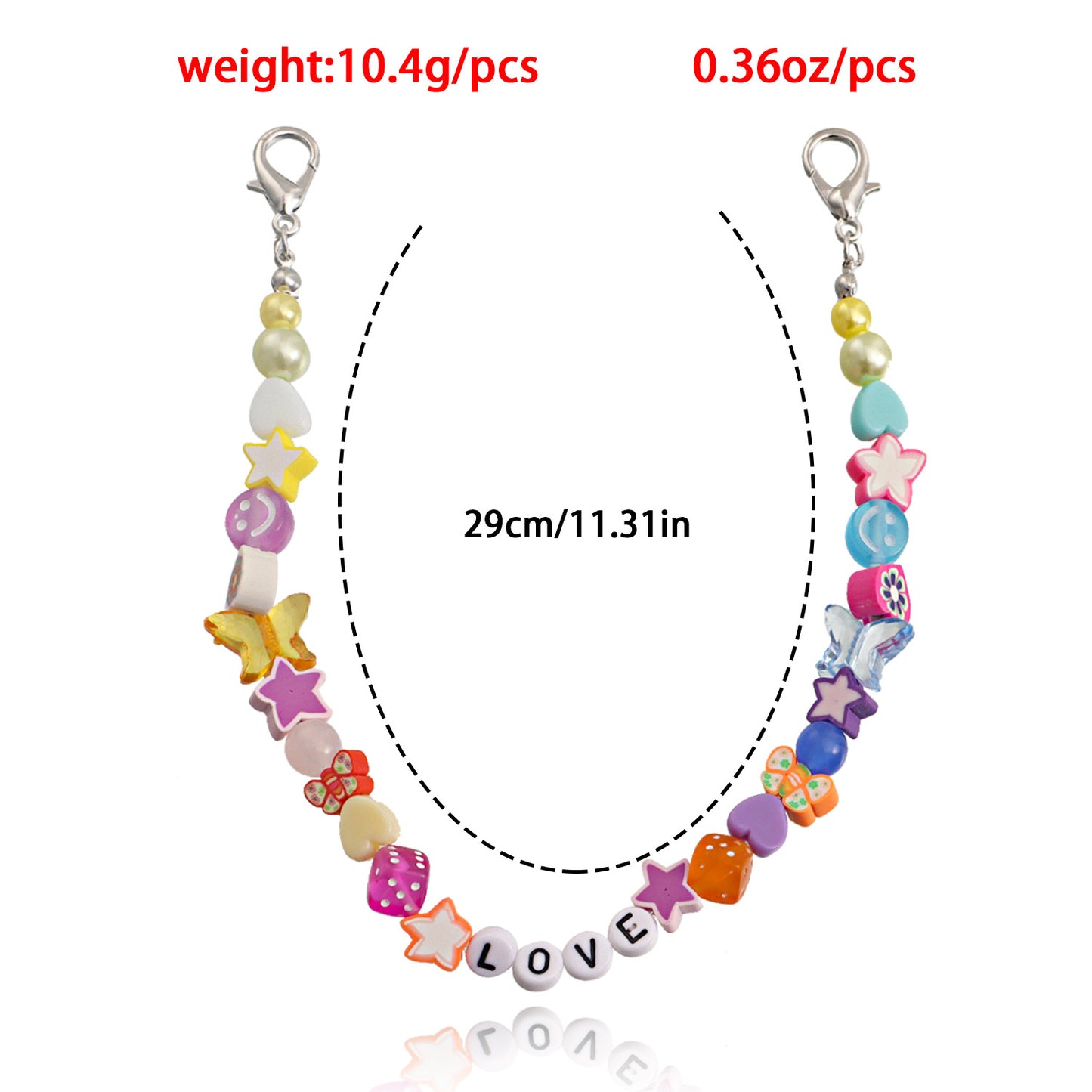 Minimalist LOVE Letter Butterfly Anklet for Women Alloy Geometric Foot Jewelry with Mixed Color Polymer Clay Beads