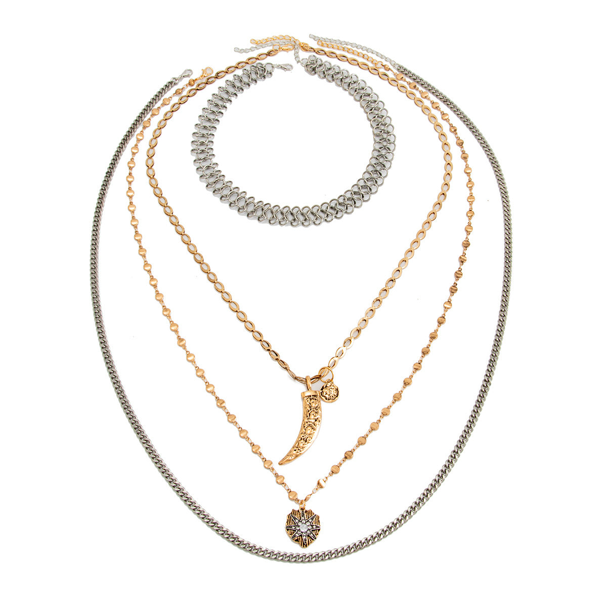 Vintage Punk Star Moon Zinc Alloy Plated Necklace for Women