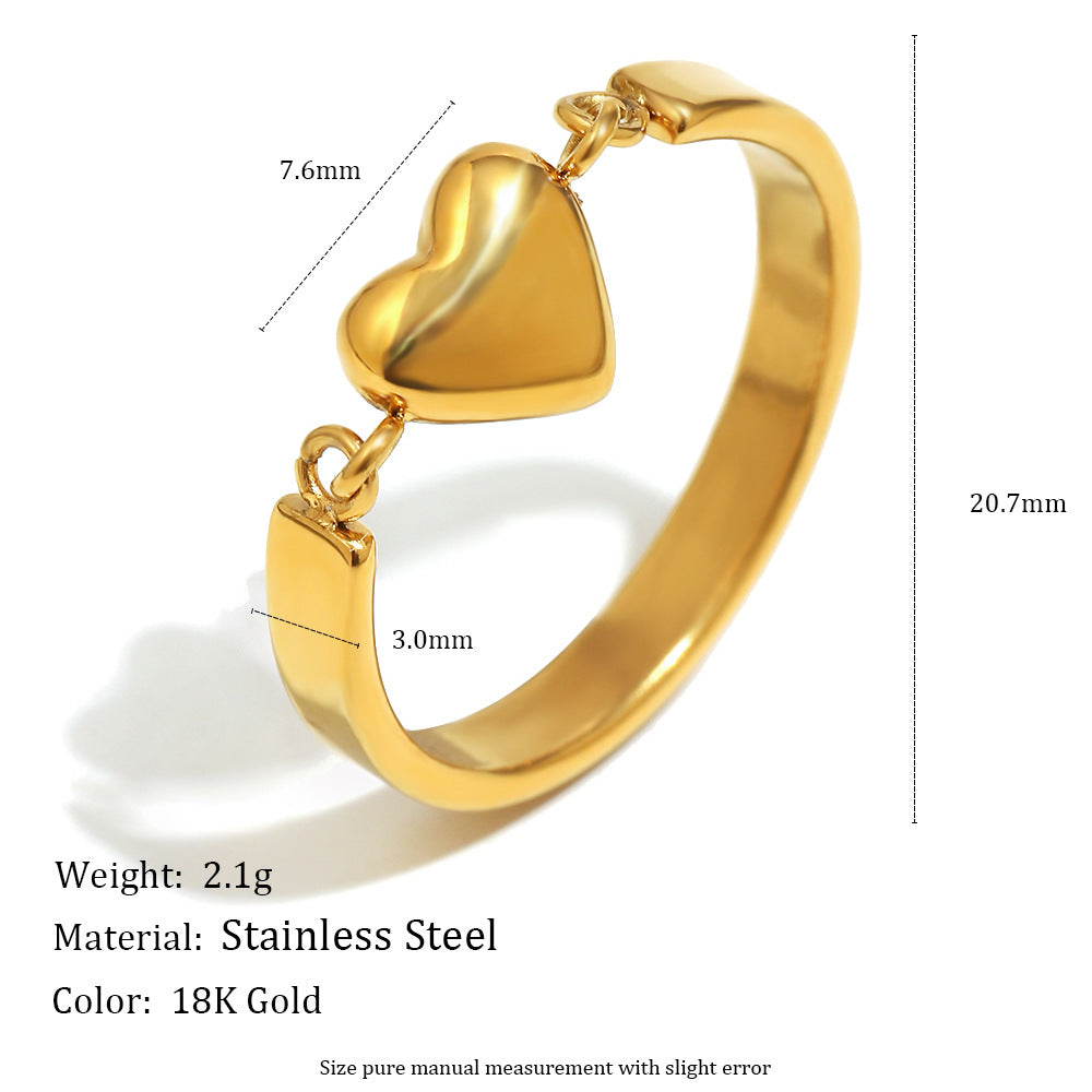 Minimalist Heart-Shaped Stainless Steel Ring with 18K Gold Plating for Women Luxury Fashion Accessory