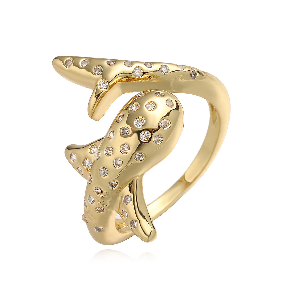 Minimalist Geometric Dolphin Ring for Women in Copper with 18K Gold Plating and Zircon Inlay