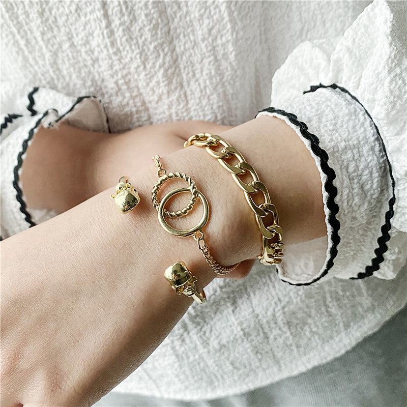 Minimalist Geometric Alloy Bracelet Set with Plated Finish for Women Featuring Skull and Bold Hip-Hop Design