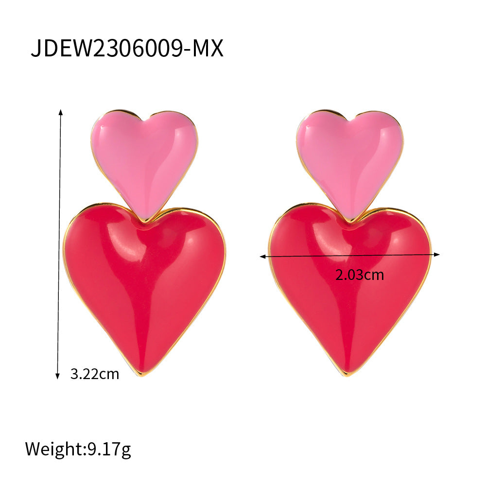 Minimalist 18K Gold Plated Heart Enamel Drop Earrings Stainless Steel Fashion Jewelry for Women