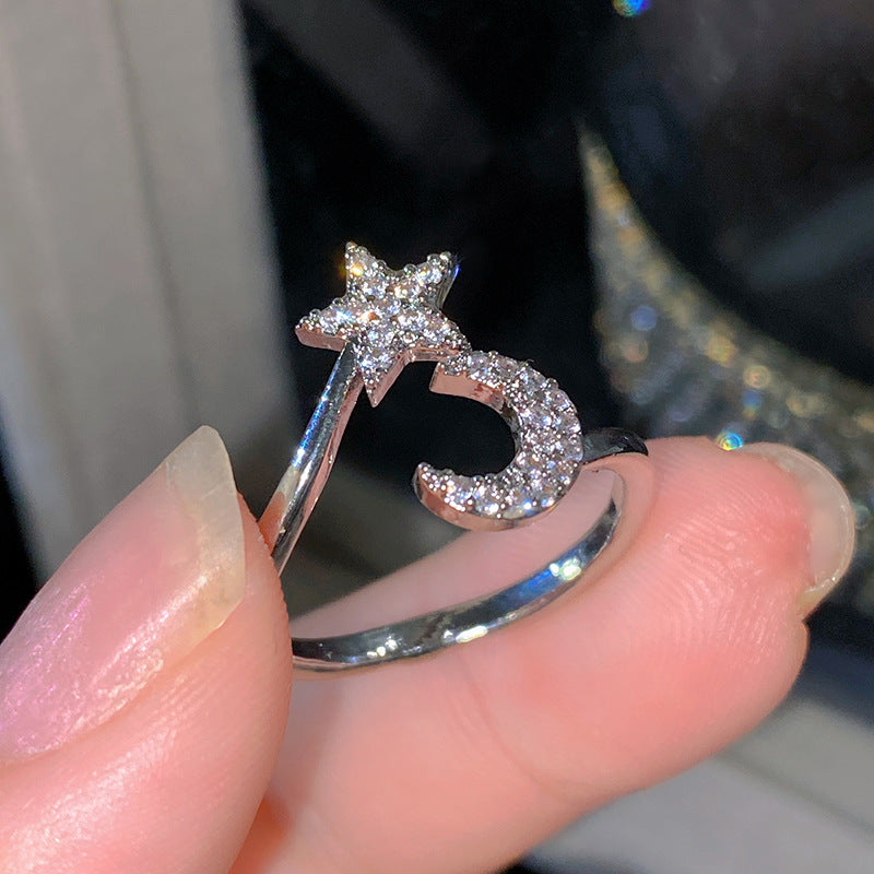 Sweet Elegant Heart Butterfly Brass Ring with Cubic Zirconia Handmade Adjustable