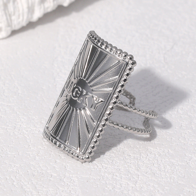 Anello aperto regolabile in acciaio inossidabile geometrico minimalista da donna con finitura galvanica