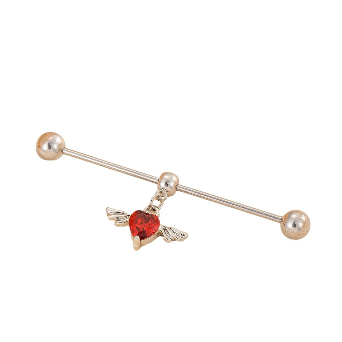 Orecchino a clip Hip-Hop a forma di cuore rosso da donna in rame con intarsio di zirconi e design geometrico