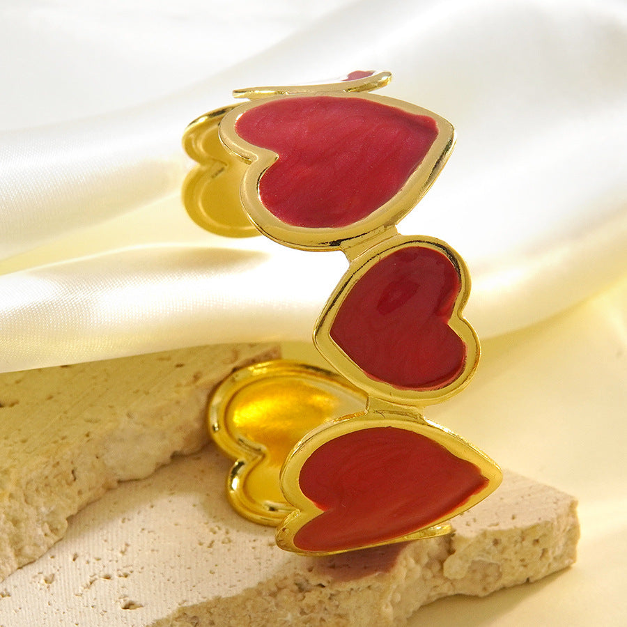 Elegant Minimalist Heart Drip Oil Stainless Steel Open Cuff Bracelet