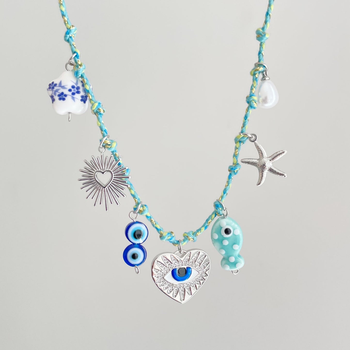 Fresh and Sweet Starfish Pearl Heart Pendant Necklace in Stainless Steel with Plated Finish on Adjustable Cord