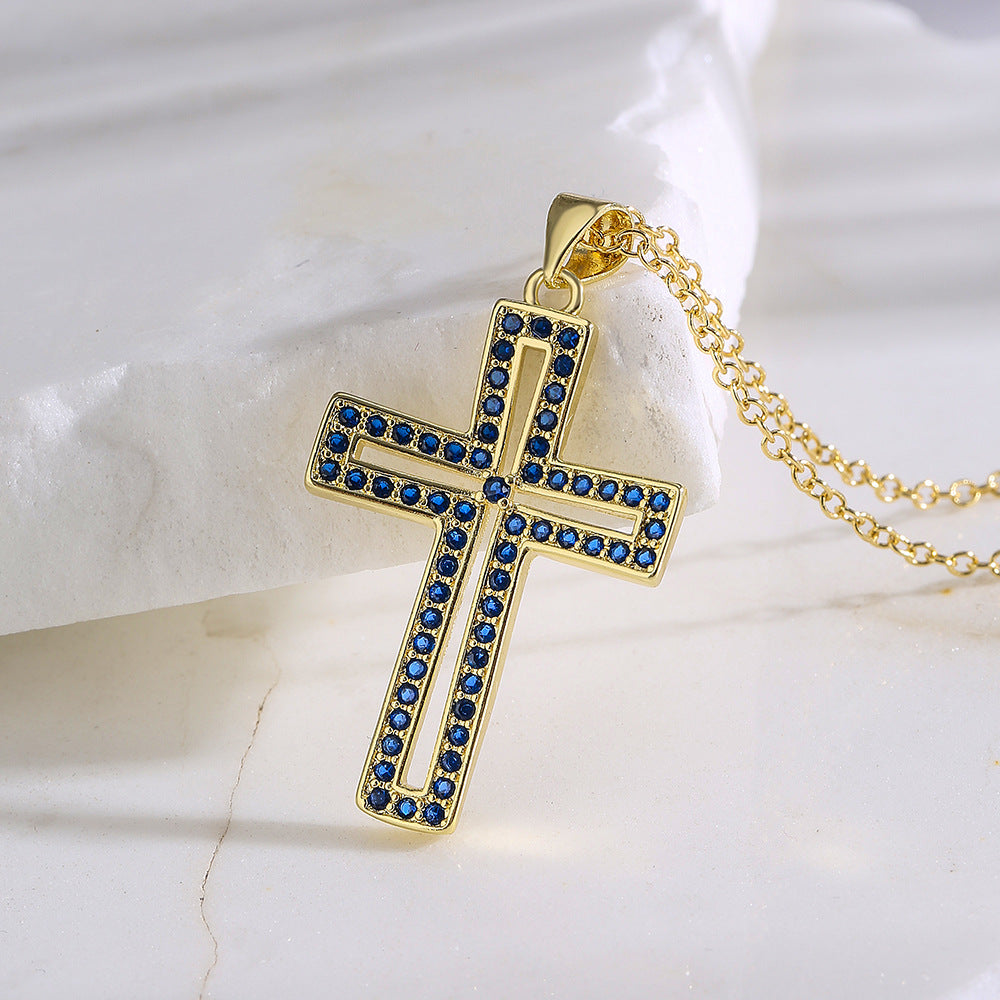 Collana con Pendente Geometrico da Donna con Base in Rame Placcato Oro 18K e Intarsi di Zirconia Cubica