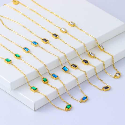 Minimalist Geometric Titanium Steel Necklace for Women with Gold Plating and Colored Zircon Accents