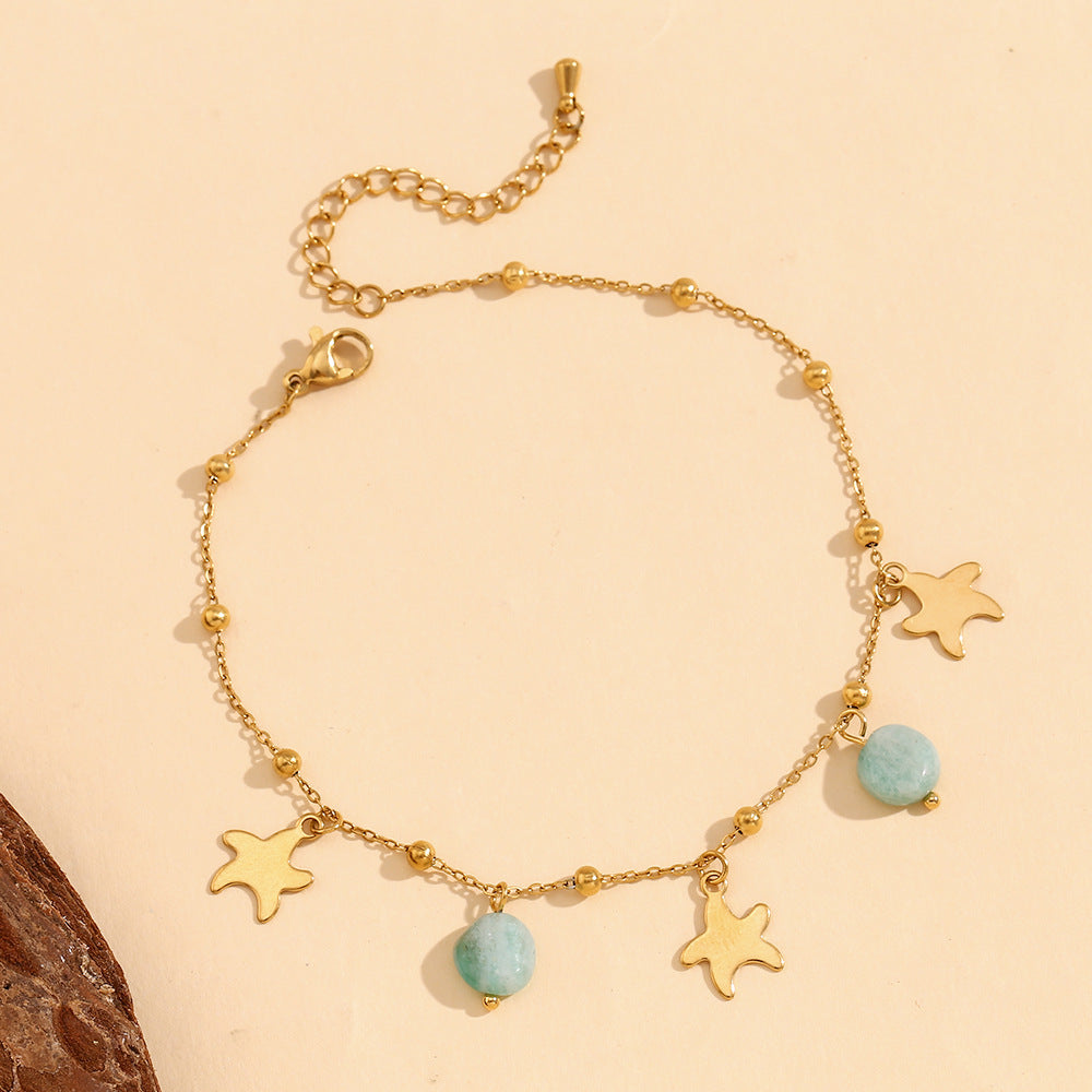 Cavigliera pendente minimalista acquamarina a forma di stella in acciaio inossidabile placcato oro 18 carati da donna