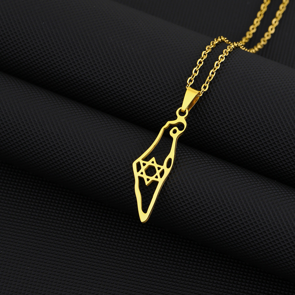 Collar con colgante étnico geométrico hueco de acero de titanio con acabado chapado y cadena tipo O para unisex