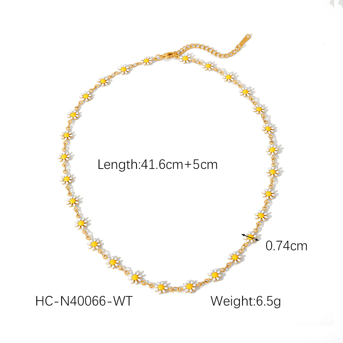 Set collana con ciondolo a margherita minimalista e bracciale in acciaio inossidabile con finitura smaltata da donna