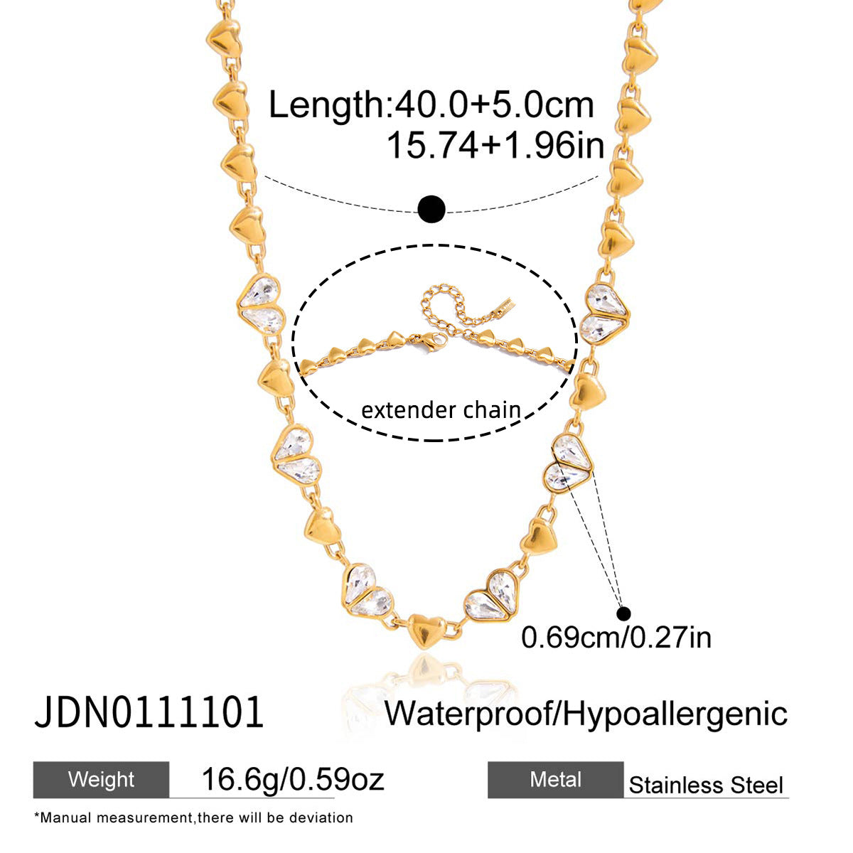 Elegant Heart Rhinestone Inlaid Titanium Steel Plated Necklace for Women