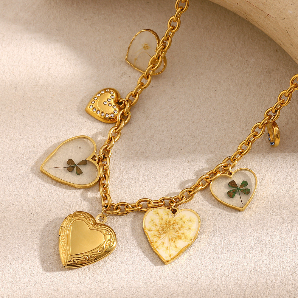 Fashionable Heart-Shaped Stainless Steel Pendant Necklace with 18K Gold Plating on O-Chain for Women