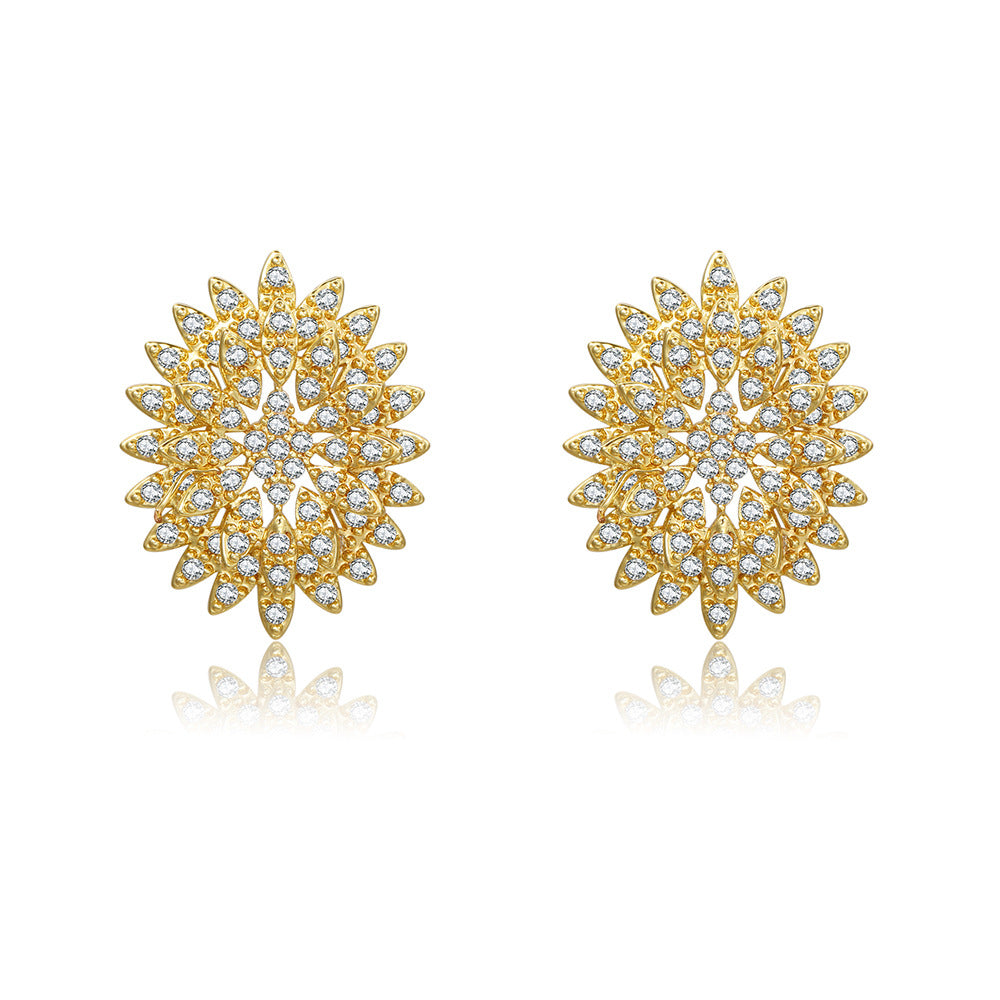 Vintage Gold Plated Brass Teardrop Floral Earrings with Cubic Zirconia