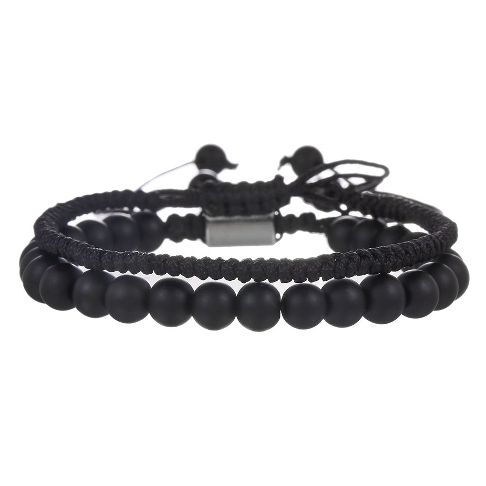 Adjustable Men's Geometric Stone Bracelet with Lava Rock Turquoise and Tiger Eye Beads Handmade Bohemian Style