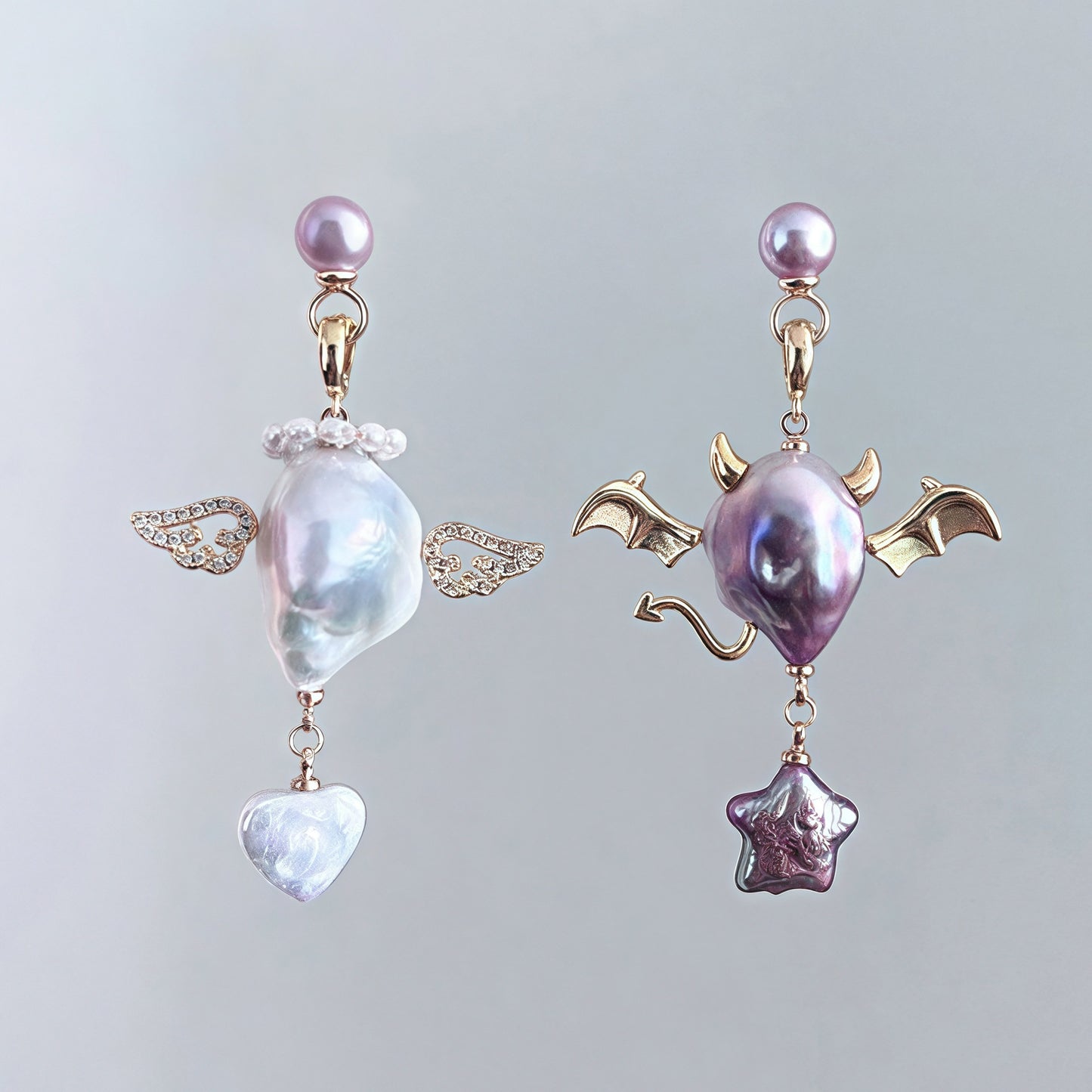 Sweet Heart Star Pearl Pendant Necklace Brass Plated