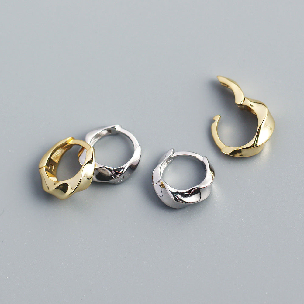 Minimalist Twisted Texture Polished S925 Sterling Silver Ear Cuffs for Women with Irregular Contour Design