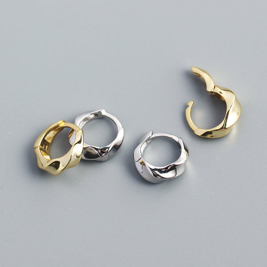 Minimalist Twisted Texture Polished S925 Sterling Silver Ear Cuffs for Women with Irregular Contour Design