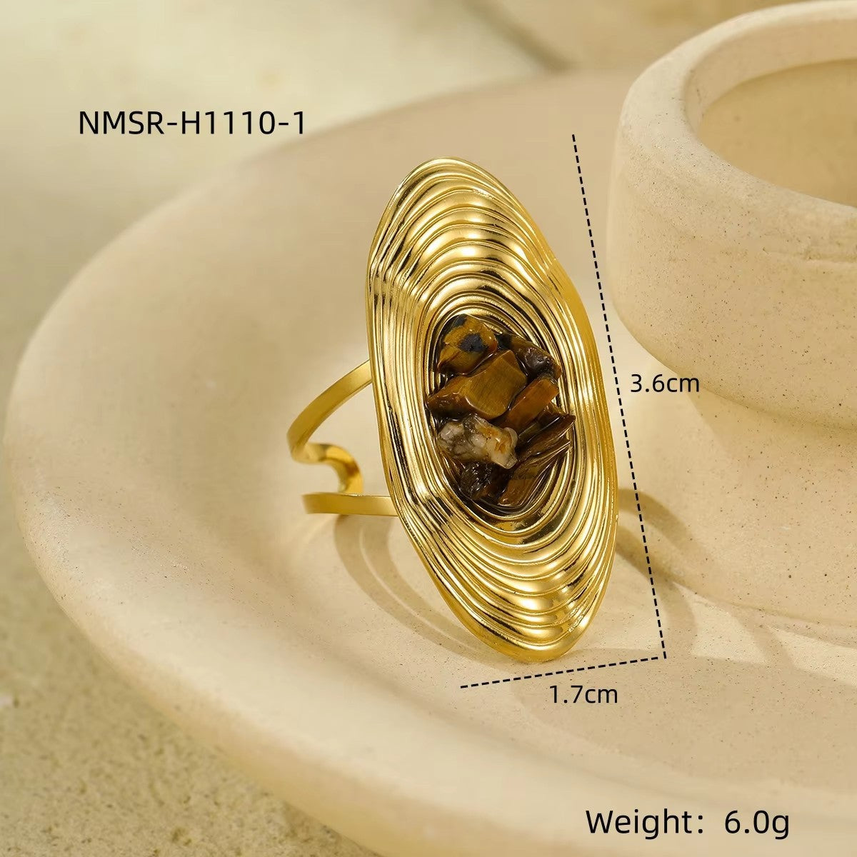 Anillo minimalista de acero inoxidable con forma ovalada e incrustaciones de piedra natural para mujer, joyería de lujo
