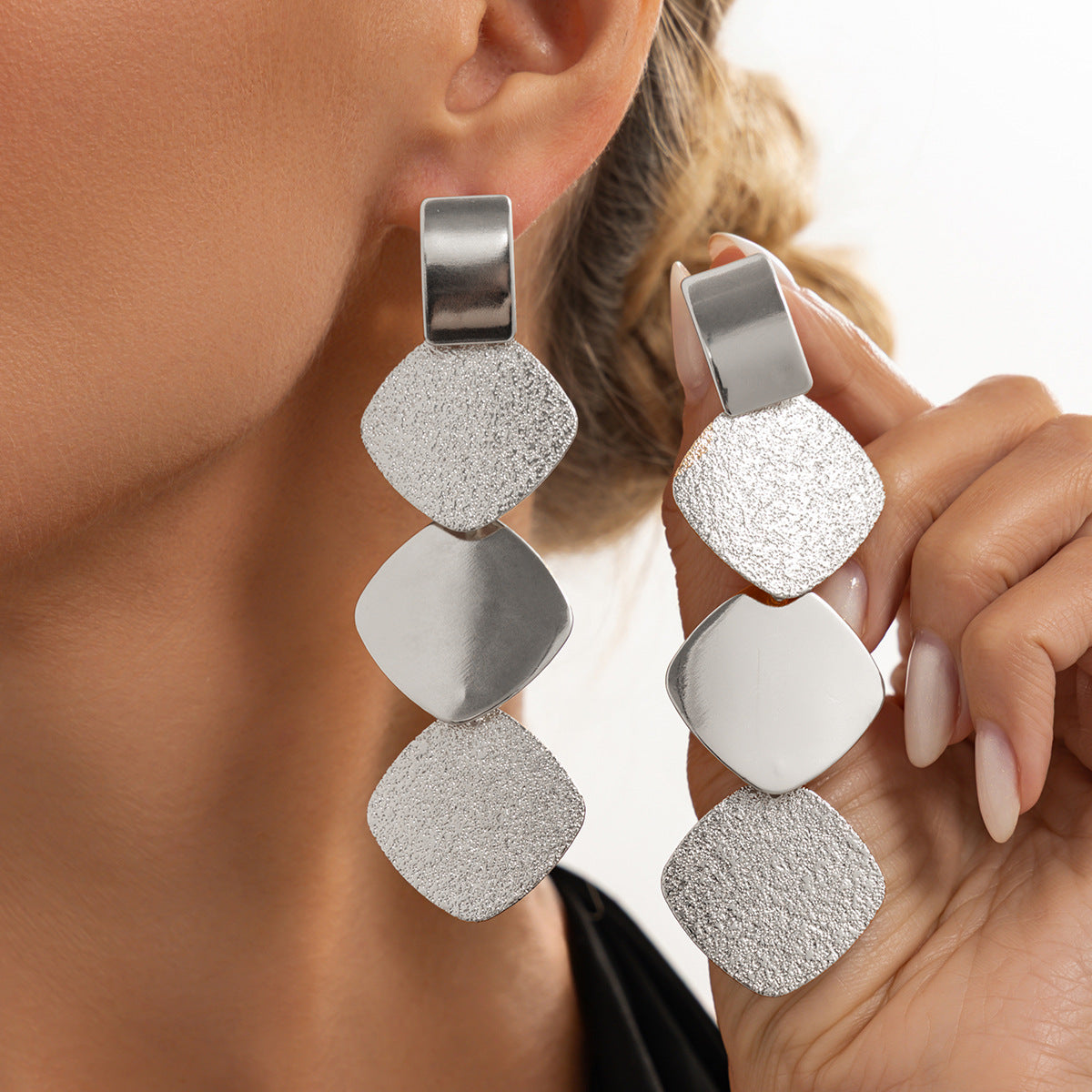 Minimalist Luxury Geometric Rhombus Plated Iron Earrings for Women