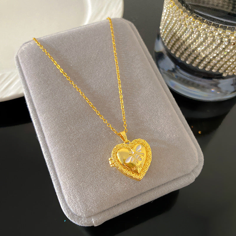 Vintage Enamel Drip Oil Oval Heart Brass Pendant Titanium Steel Necklace Cable Chain