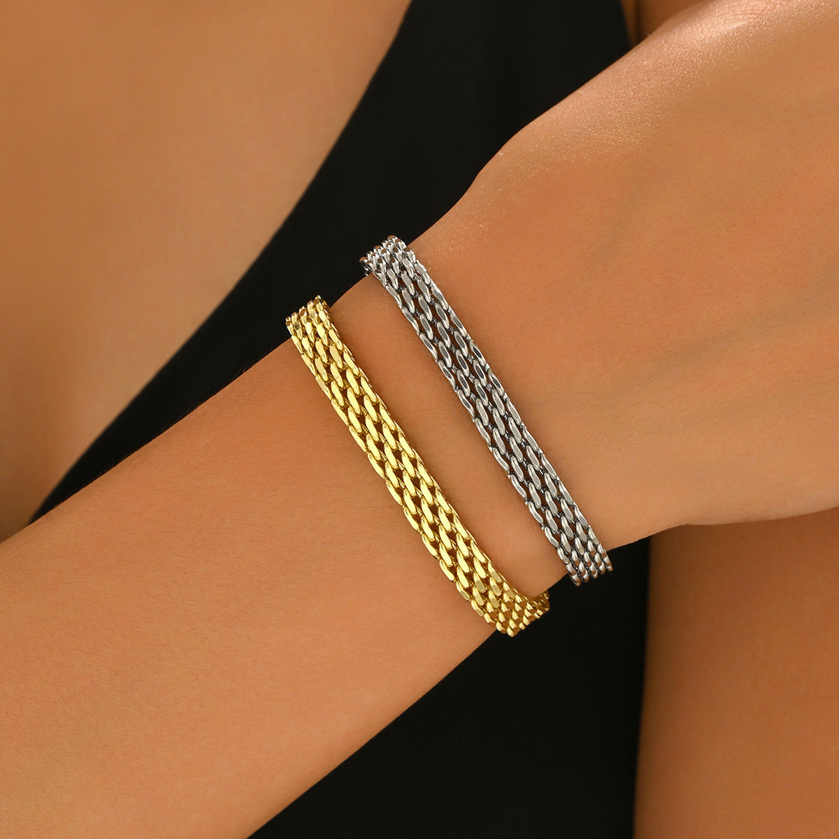 Braccialetto da donna placcato in lega di zinco geometrico minimalista con motivo circolare e a pois