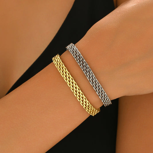Pulsera chapada en aleación de zinc, geométrica y minimalista, para mujer con patrón de círculos y puntos