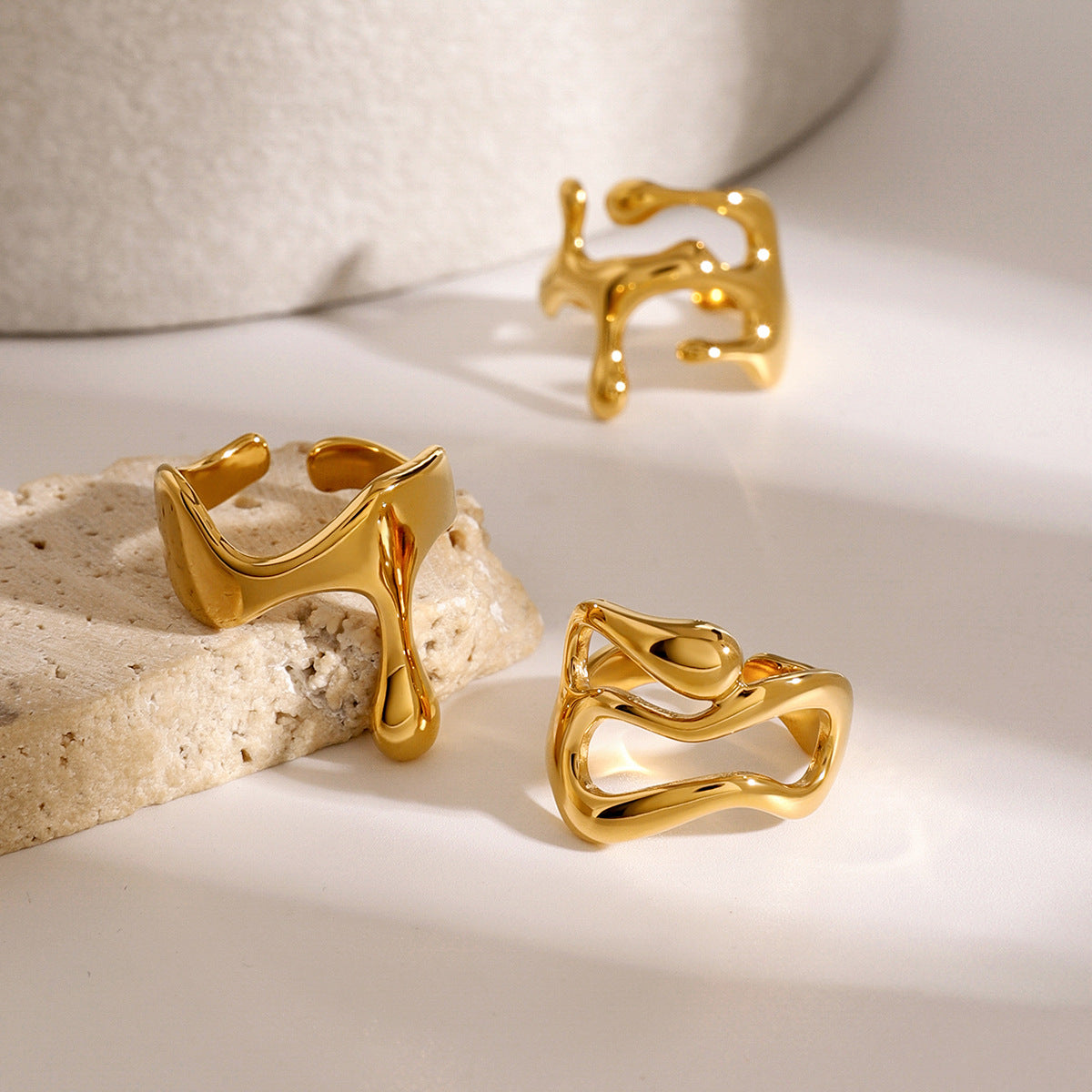 Gold Plated Stainless Steel Geometric Open Ring for Women