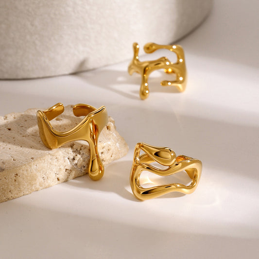 Gold Plated Stainless Steel Geometric Open Ring for Women