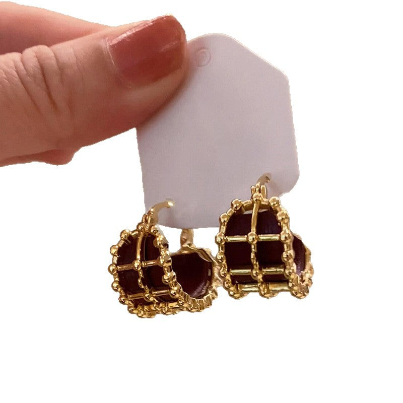 Pendientes de botón geométricos minimalistas vintage chapados en oro para mujer con postes de acero