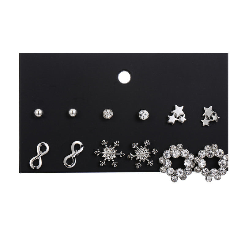 Sweet Geometric Crystal Inlay Alloy Earring Set with Stainless Steel Posts
