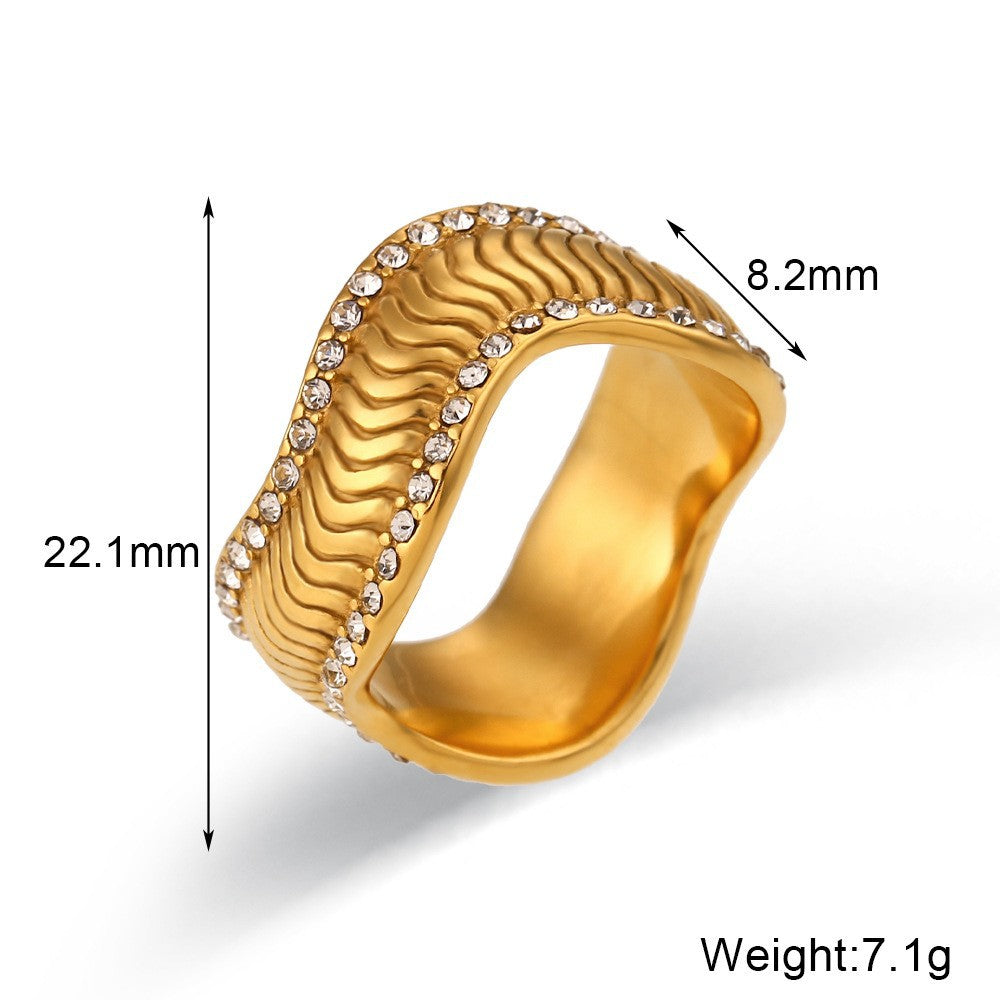 Anillo minimalista geométrico Y2K de acero inoxidable con chapado en oro de 18 quilates y acabado esmaltado para mujer