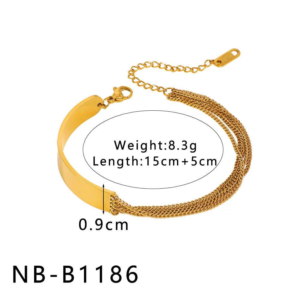 Bracciale geometrico in acciaio inossidabile con placcatura in oro 18 carati e intarsio in conchiglia naturale, gioielli minimalistici alla moda per donne e uomini