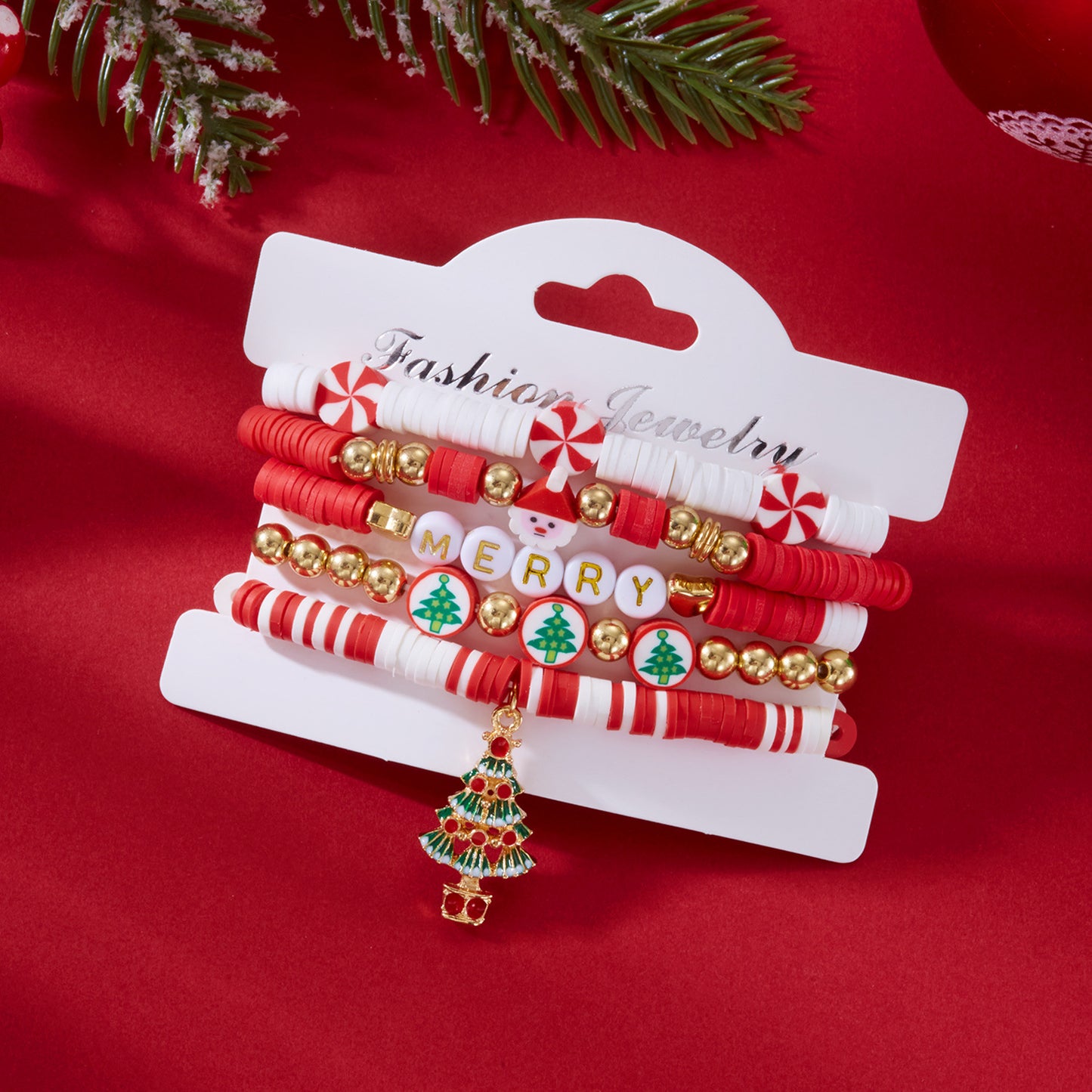 Juego de Pulseras de Aleación Hechas a Mano con Temática Navideña con Colgante de Copo de Nieve y Papá Noel para Mujeres y Hombres