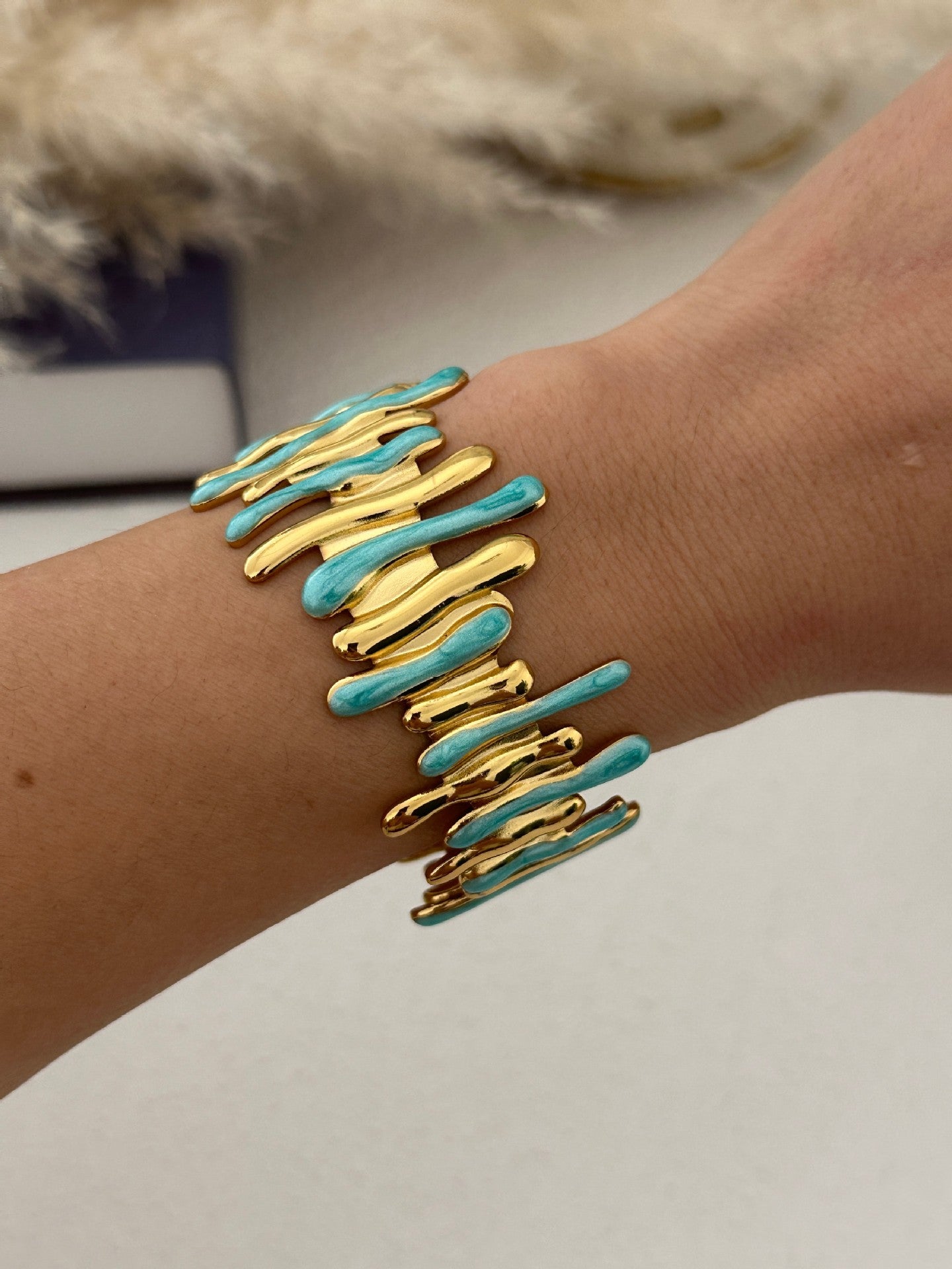 Vintage Geometric Leaf Flower Heart Star Drip Oil Stainless Steel Open Cuff Bracelet for Women