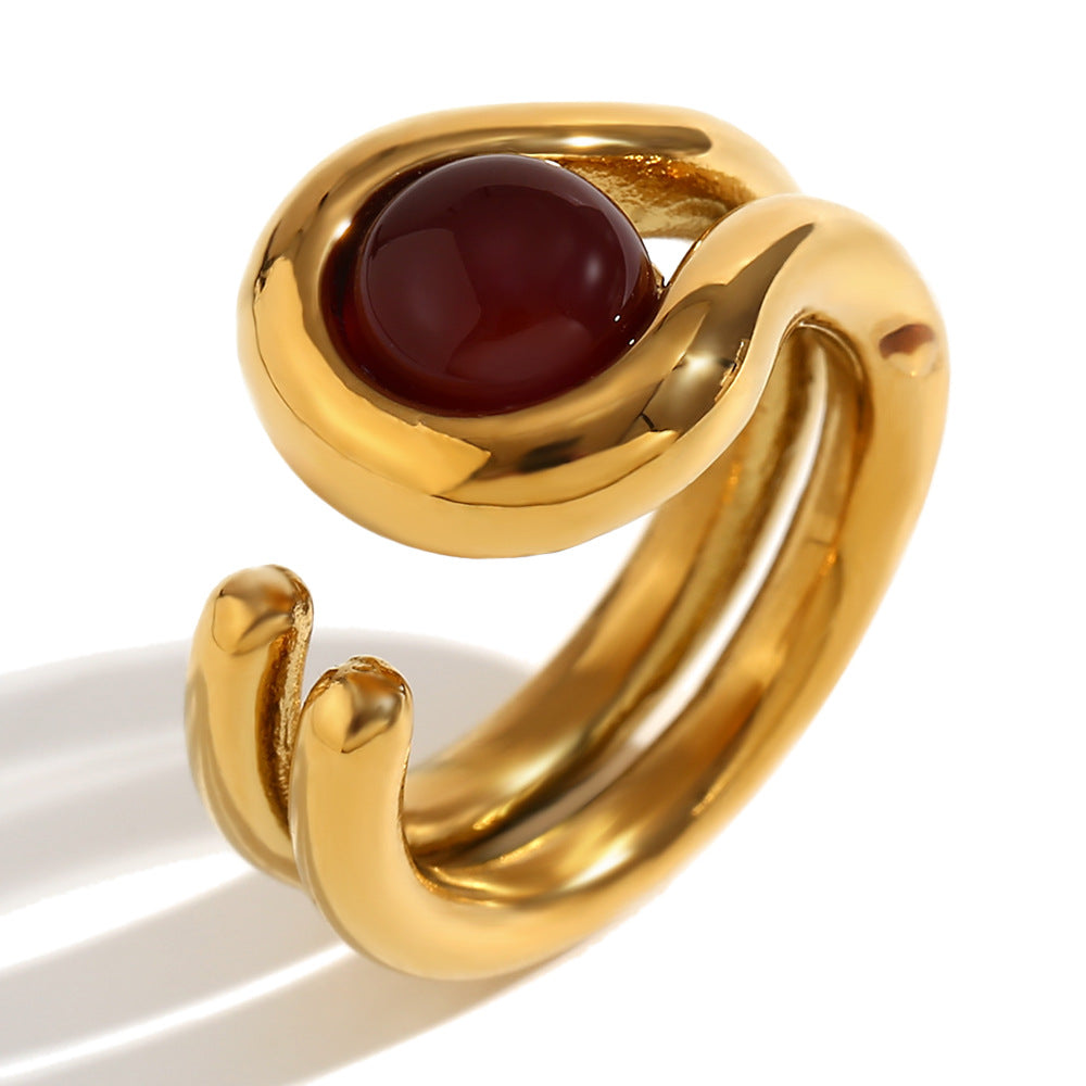 Anillo vintage geométrico de acero inoxidable con baño de oro de 18K para mujer