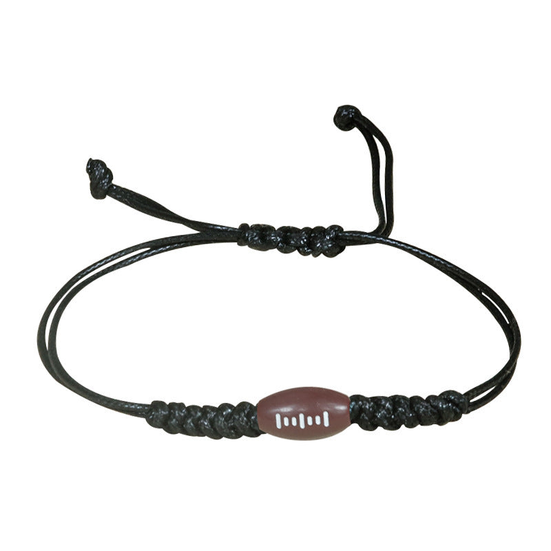 Sporty Handmade Braided Wax Cord Bracelet with Basketball Football Baseball Charms Adjustable Unisex DIY Charm Bar