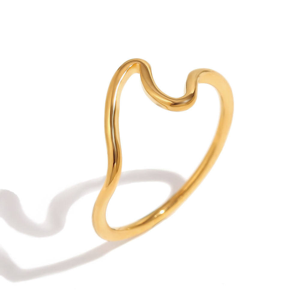 Creative Minimalist Geometric Stainless Steel Plated 18K Gold Wave Ring for Women