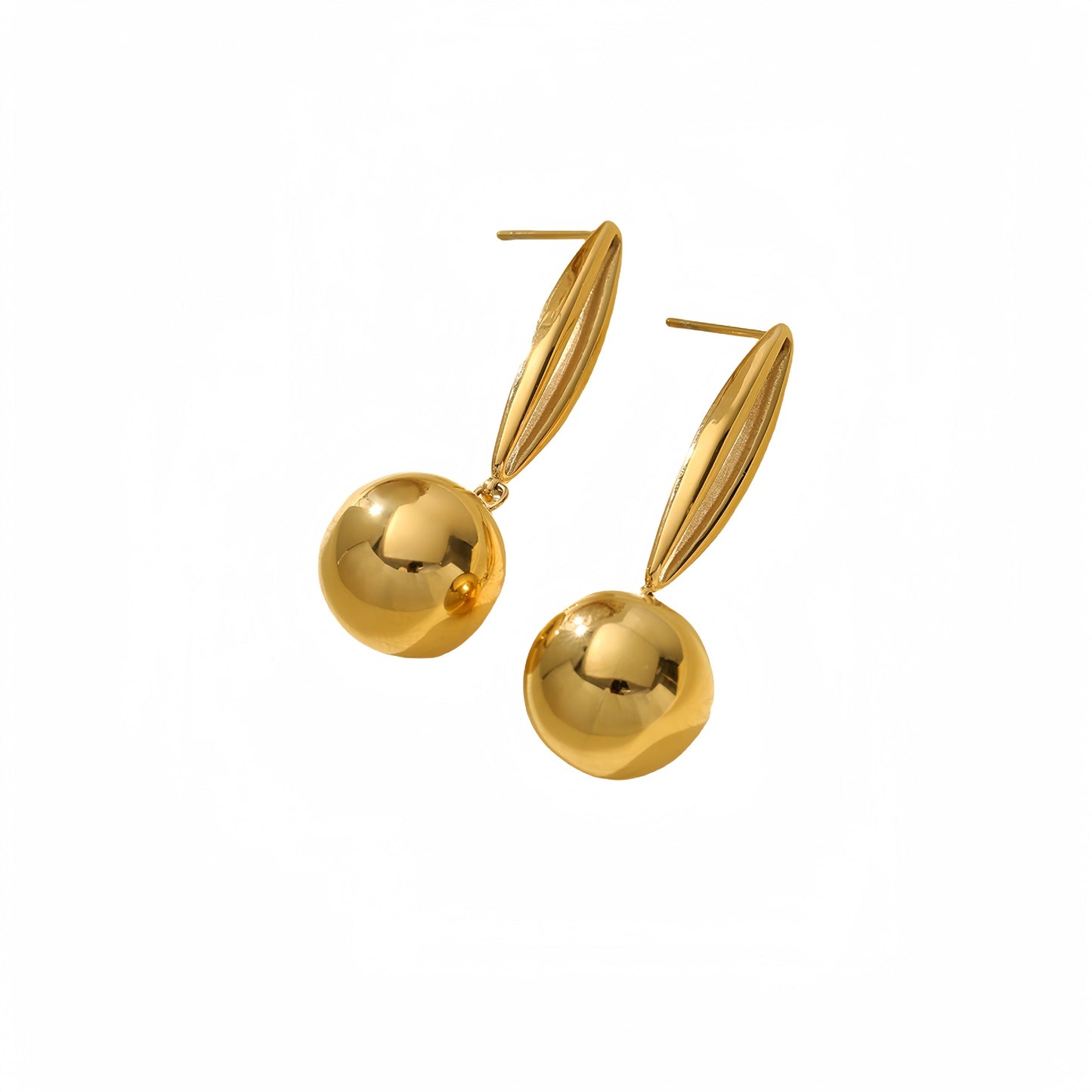 Pendientes de bola redonda de acero inoxidable geométricos calados minimalistas para mujer con acabado de oro de 18 quilates chapado al vacío