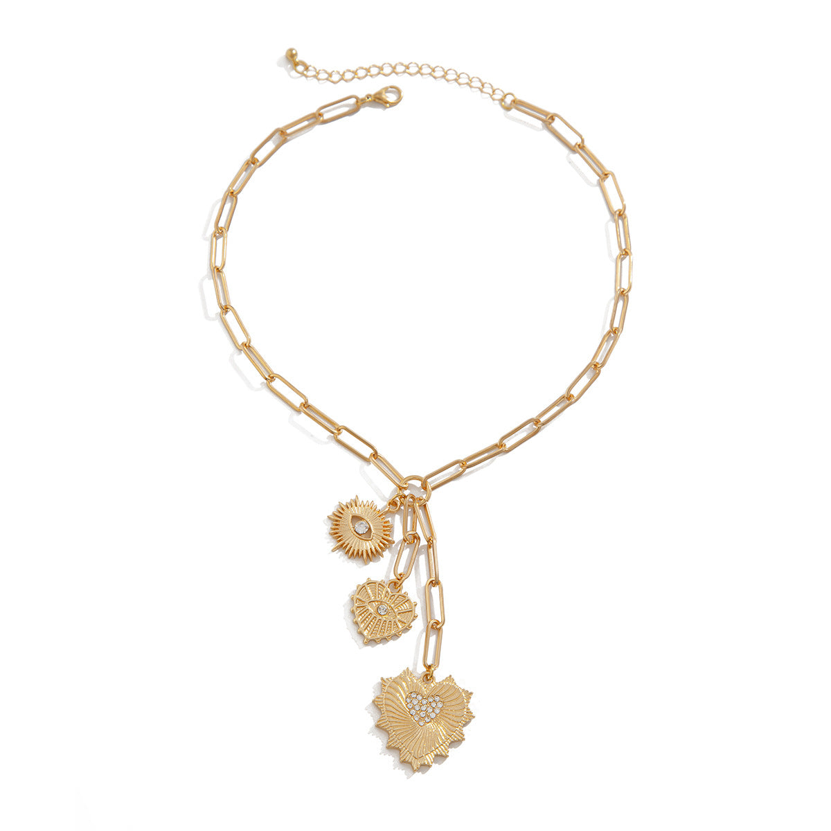 Minimalist Heart-Shaped Tassel Pendant Necklace with Rhinestone Inlay on Cross Chain for Women